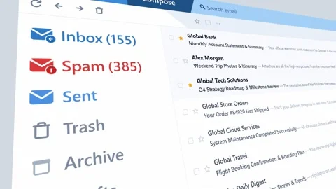 Inbox notifications increasing on a digital email client interface. 4K 3D Render Video stock 344845703