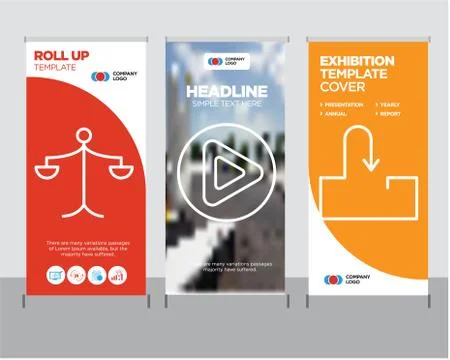 Inbox, Play button, Weighing scale roll up Stock Illustration