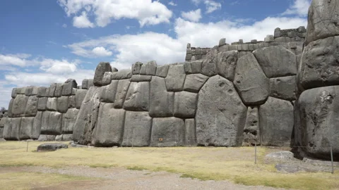 Inca fortress walls made of huge stone blocks at Sacsayhuaman Stock Footage