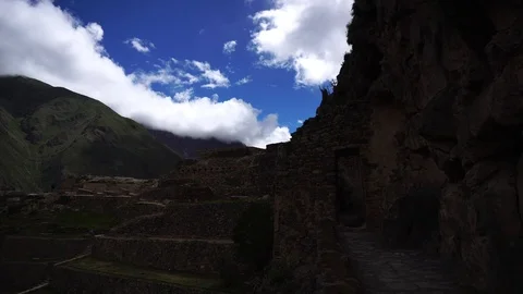 Inca Ruins White Clouds Blue Sky [Timelapse] Stock Footage 88390655