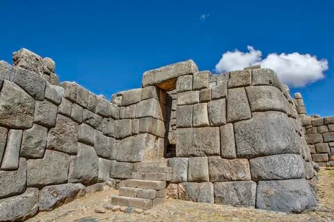 Inca stone constructions in ruins Stock Photos