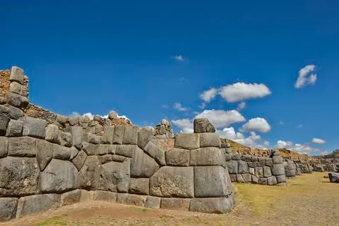 Inca stone constructions in ruins Stock Photos