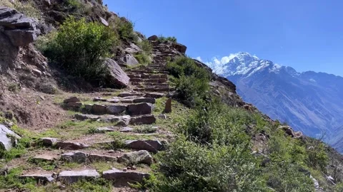 Inca Trail with view on the Andes Stock Footage 244802606