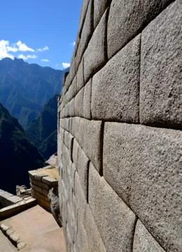 Inca Wall - Side of a Temple on Machu Picchu Stock Photos