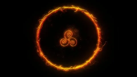 Incandescent celtic triskelion rotating in ring of fire Stock-Footage 276612859