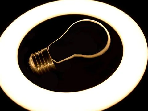 Incandescent lamp inside LED ring light source Concept photography, the light Stock Photos