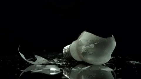 Incandescent lamp, light bulb broken on small pieces of glass, energy Stock Footage 147276282
