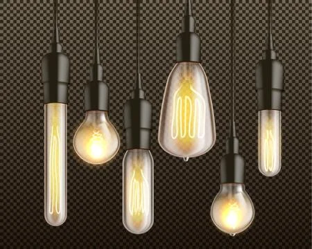 Incandescent light bulbs realistic vector set Illustrazione stock