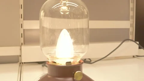 Incandescent thread energy electric light bulb designer lighting interior 스톡 동영상 151143335