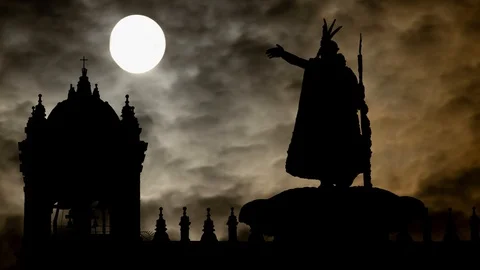 Incas King Pachacutec, Time Lapse by Night with Dark Atmosphere , Cusco, Peru Stock Footage 127429165