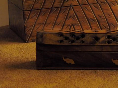 Incense box on a rustic table. Foto stock