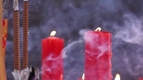 Incense burning and candle burning Stock Footage 246779188