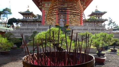 Incense burning in a Buddhist temple Stock Footage 101536301