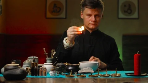 Incense burning ceremony Stock Footage 105609338