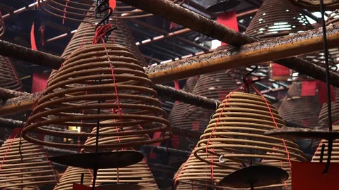 Incense Burning, Man Mo Temple, Hong Kong Stock Footage 109131576
