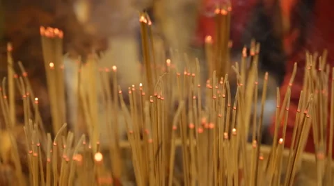 Incense burning at a temple night Stock Footage 51991948