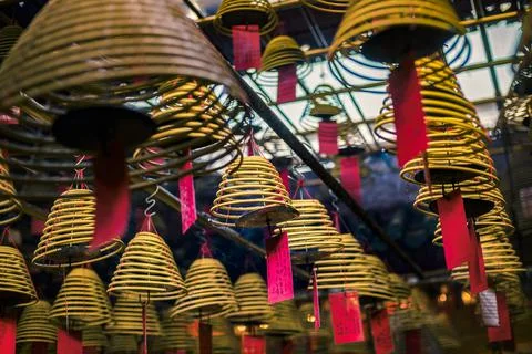 Incense coils at Man Mo Temple, Sheung Wan, Hong Kong Island, Hong Kong, China Stock Photos