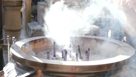 Incense in a Japanese Temple Stock Footage 136340311