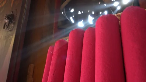 Incense joss stick with light diffuse through the chinese temple Stock Footage 128570935