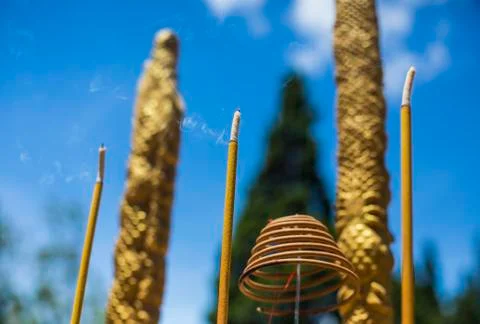 Incense in the local temple. Stock Photos