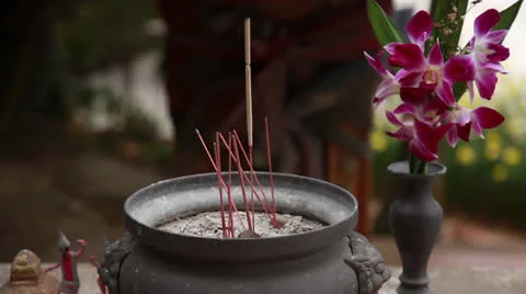 Incense in the old pot Stock Footage 26296755