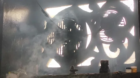 Incense Smoke Inside Hindu Temple With Sacred Shrine Vídeo Stock 330279076