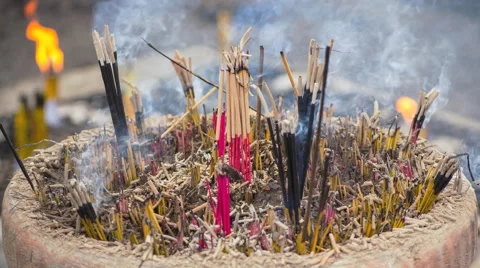 Incense Stick Burning In Old Censer (Time Lapse) Stock Footage 56181548