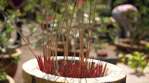 Incense Stick, Joss Stick Burning In Front Wat Machimmaran Temple, Malaysia Stock Footage 34626546