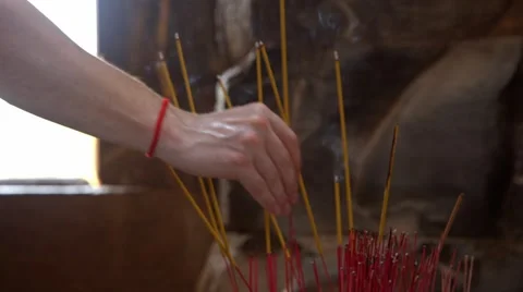 Incense sticks in a Buddhist temple Stock Footage 49405564