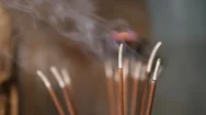 Incense Sticks Burning And Making Beautiful Smoke On The Table In Yoga Practice Stock Footage