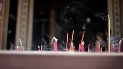 Incense sticks burning close-up Stock Footage 73318740
