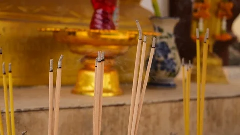 Incense was burned with fire, there was smoke. Stock Footage 85411079