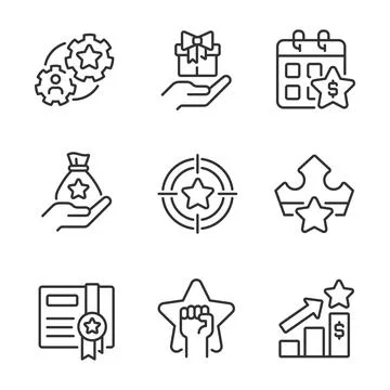 Incentive compensation pixel perfect linear icons set Stock Illustration