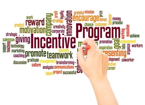 Incentive program word cloud hand writing concept Fotos de archivo
