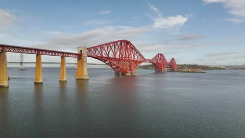 Inch Garvie Castle from a drone, Forth Bridge, Queensferry Crossing, Scotland Stock-Footage 317308300