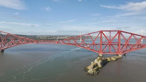 Inch Garvie Castle from a drone, Forth Bridge, Queensferry Crossing, Scotland Stock-Footage 317308318