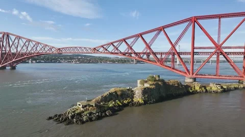 Inch Garvie Castle from a drone, Forth Bridge, Queensferry Crossing, Scotland Stock-Footage 317308352