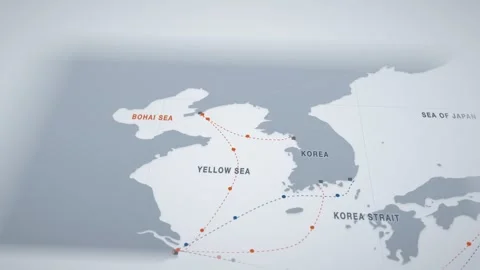 Incheon to dalian container maritime trade route map seamless loop Stock Footage 345938071