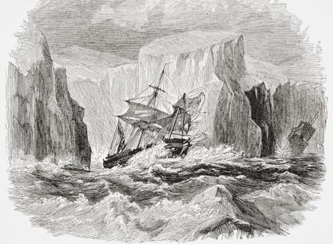Incident From James Clark Ross's Antartic Voyage Ships Erebus And Terror In T Stock Photos