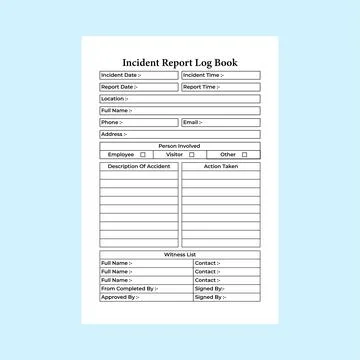 Incident report KDP interior notebook. Incident information tracker and wit.. Stock Illustration
