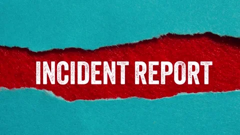 Incident report message writing on ripped torn blue paper on red background.. Stock Footage 300202065