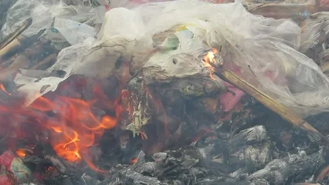 Incineration of plastic and polyethylene waste incineration global warming Stock Footage