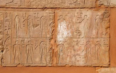 Incised blocks making up part of the reconstructed red chapel or Chapelle Rou Stock Photos