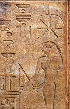 Incised blocks making up part of the reconstructed red chapel or Chapelle Rou Stock Photos