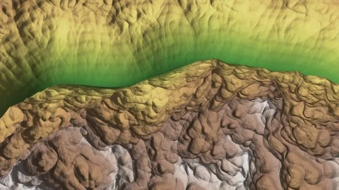 Incised River Valley Terrain Model Natural Colour Elevation Tint Hillshade Stock Footage 343383432
