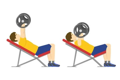 Incline bench press exercise for chest. Man doing workout 스톡 일러스트
