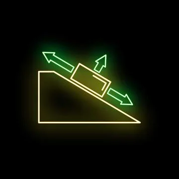 Inclined plane physics forces illustration with neon effect Illustrazione stock