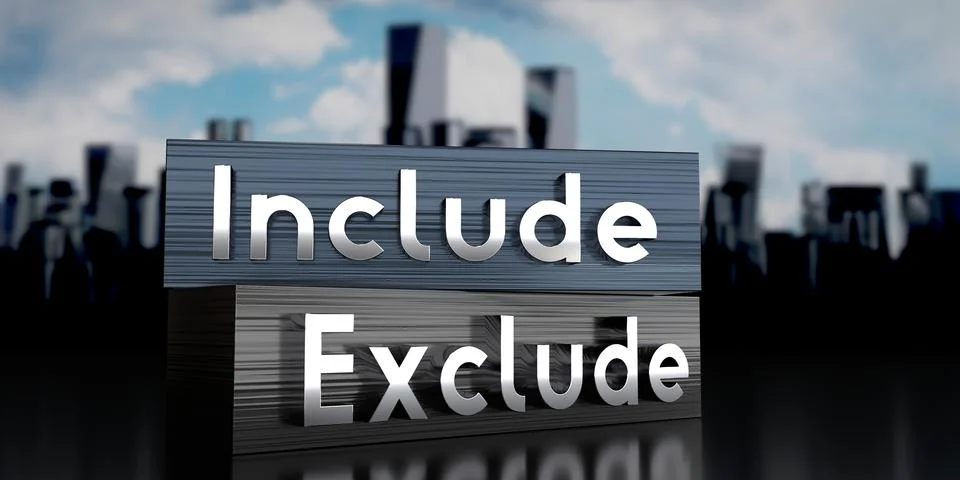 Include, exclude - metal blocks and skyscrapers - 3D illustration Stock Illustration