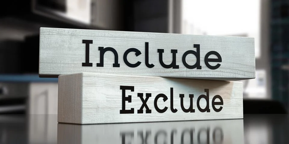 Include, exclude - words on wooden blocks Stock Illustration