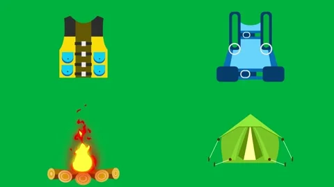 Includes backpack campfire tent and hiking boots Ideal for camping nature Stock Footage 309641139